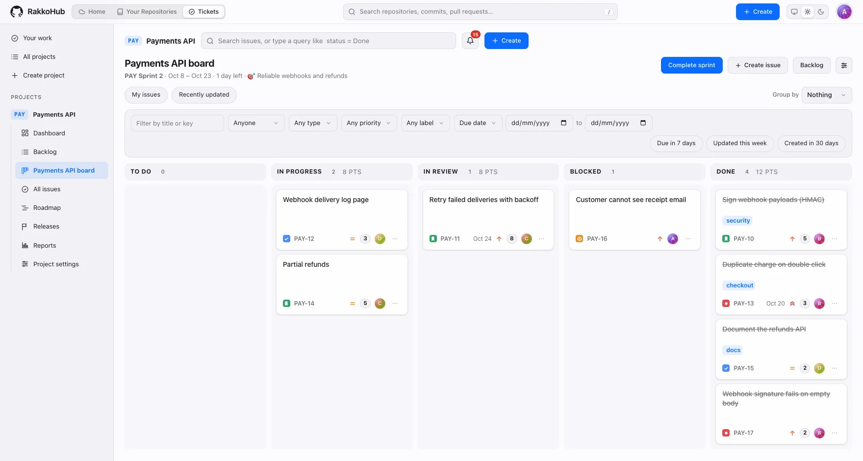 Plan the work: a screenshot of RakkoHub in the light theme